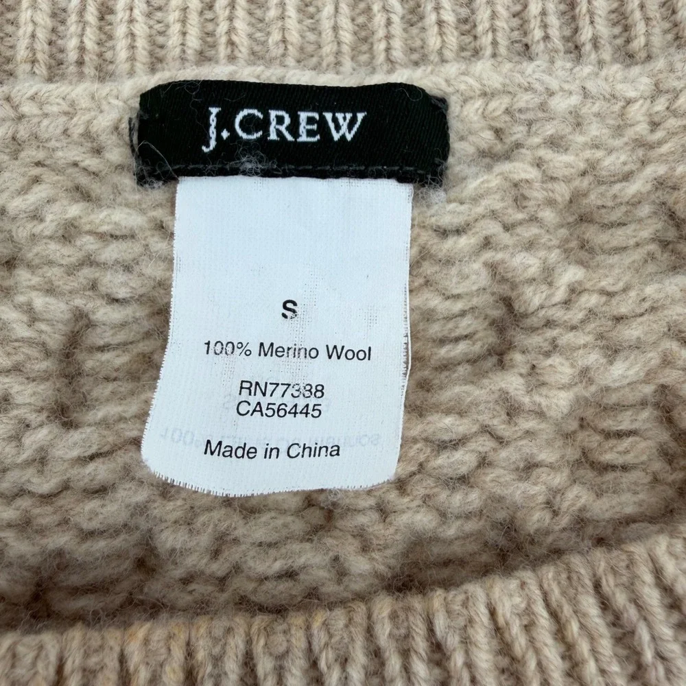 J Crew‎ Cable Knit Womens Merino 100% Wool Sweater Tan Crew Neck Small